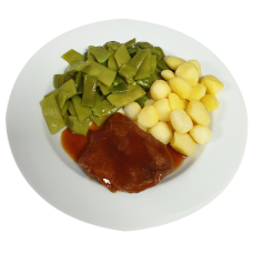 Sucadelap (r) Vleesjus Romanobonen krielaardappelen gekookt  (zoutarm/natriumarm)